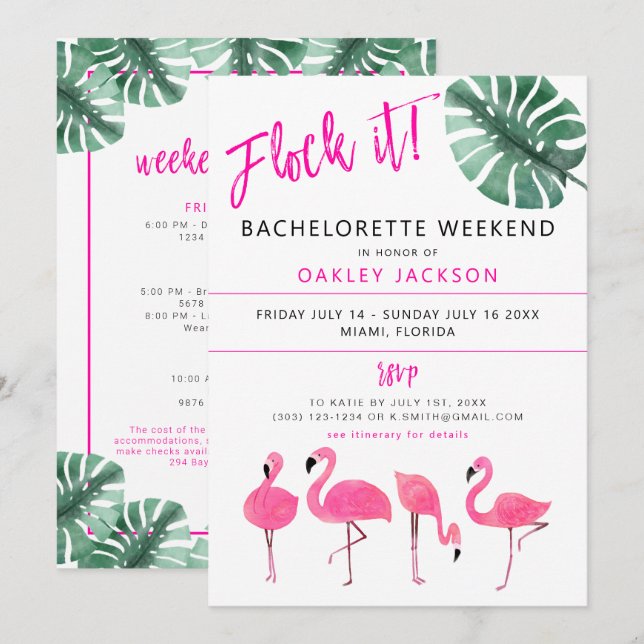 OAKLEY Flock den! Flamingo Tropical Bachelorette i Inbjudningar (Fram/baksida)