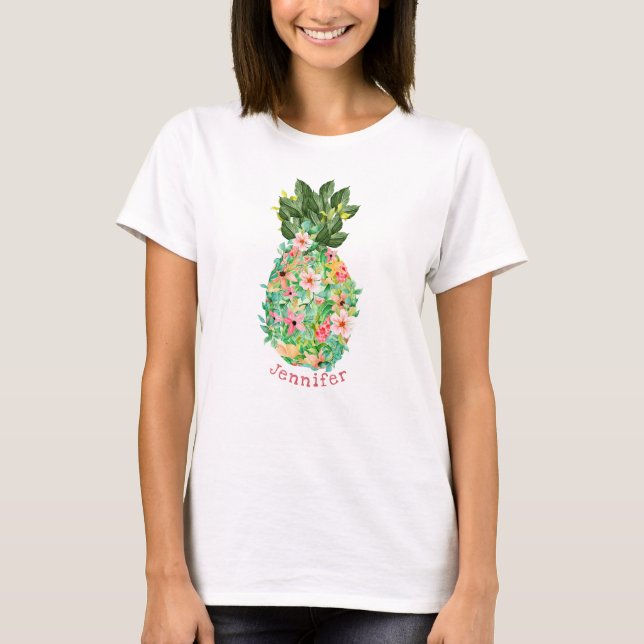 Öanas Tropiska Blommigten Personlig Namn T Shirt (Framsida)