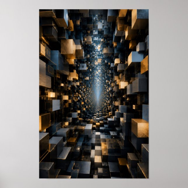Oändlig 3D-kubtunnel Väggkonst (Framsidan)