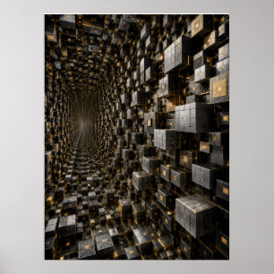 Oändlig Futuristisk Svart Guld Kub Tunnel Affisch