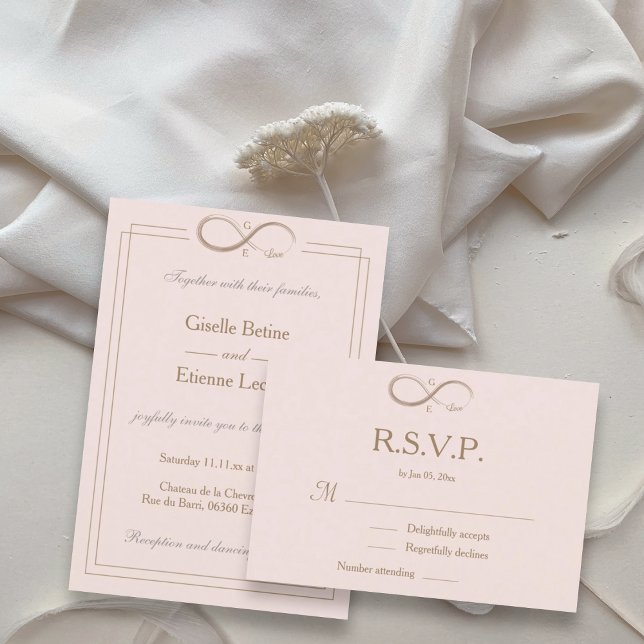 Oändlig Monogram Elegant Rosenskär Rosa Bröllop RS Inbjudningar (Skapare uppladdad)