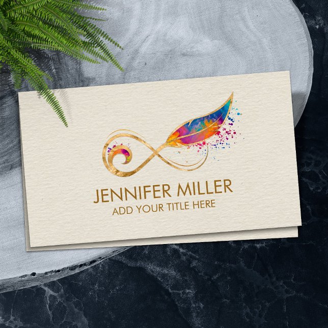 Oändlig symbol Feather - Färg stänk Visitkort (Skapare uppladdad)
