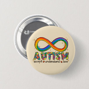 Oändlig symbol för autism, acceptera, förstå, Kärl Knapp