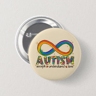 Oändlig symbol för autism, acceptera, förstå, Kärl Knapp