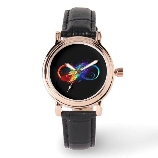 Oändlig symbol med Rainbow Feather Armbandsur (Framsida)