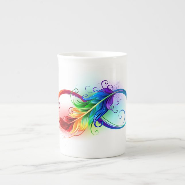 Oändlig symbol med Rainbow Feather Benporslin Mugg (Framsidan)