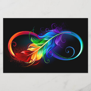 Oändlig symbol med Rainbow Feather Flygblad