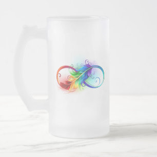 Oändlig symbol med Rainbow Feather Frostat Ölglas