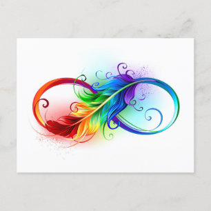 Oändlig symbol med Rainbow Feather Inbjudan Vykort