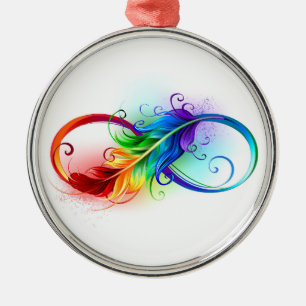 Oändlig symbol med Rainbow Feather Julgransprydnad Metall