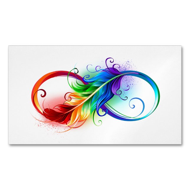 Oändlig symbol med Rainbow Feather Magnetiska Visitkort (Framsida)