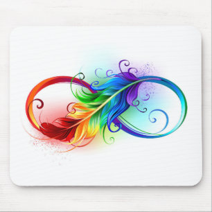 Oändlig symbol med Rainbow Feather Musmatta