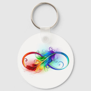 Oändlig symbol med Rainbow Feather Nyckelring