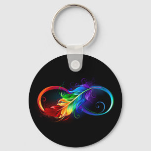 Oändlig symbol med Rainbow Feather Nyckelring