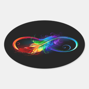 Oändlig symbol med Rainbow Feather Ovalt Klistermärke