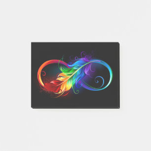Oändlig symbol med Rainbow Feather Post-it Block