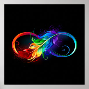 Oändlig symbol med Rainbow Feather Poster