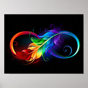 Oändlig symbol med Rainbow Feather Poster
