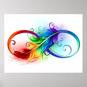 Oändlig symbol med Rainbow Feather Poster