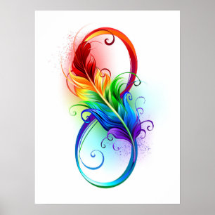 Oändlig symbol med Rainbow Feather Poster