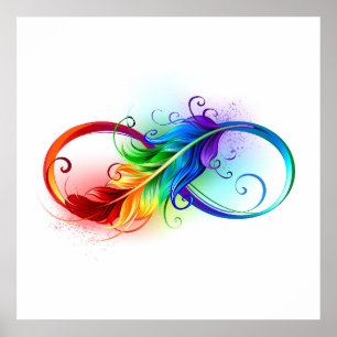 Oändlig symbol med Rainbow Feather Poster