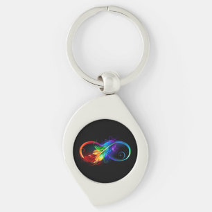 Oändlig symbol med Rainbow Feather Swirl Silverfärgad Nyckelring