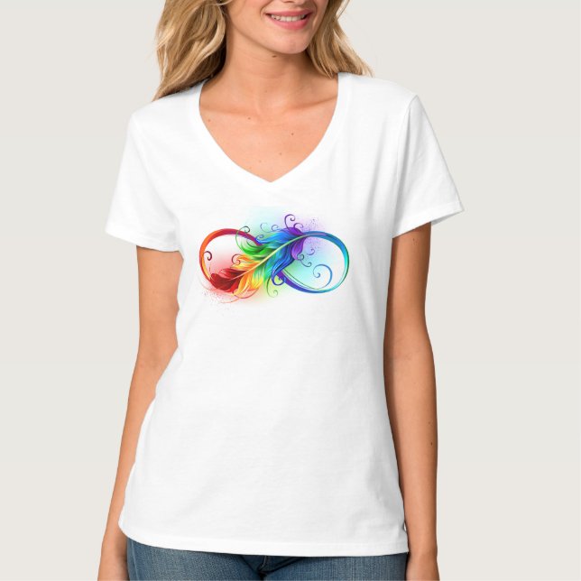 Oändlig symbol med Rainbow Feather T Shirt (Framsida)