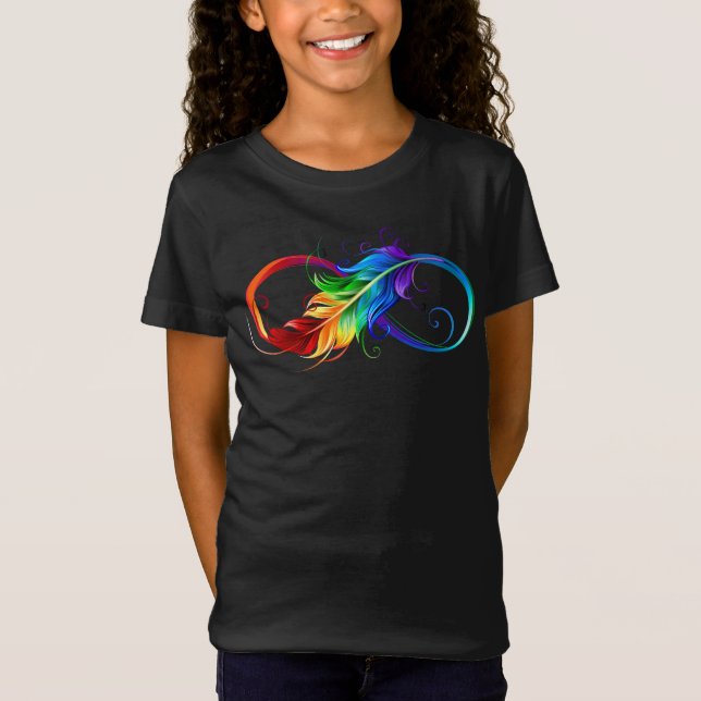 Oändlig symbol med Rainbow Feather T Shirt (Framsida)