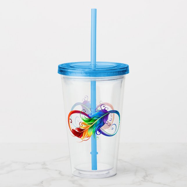 Oändlig symbol med Rainbow Feather Take Away Mugg (Framsida)