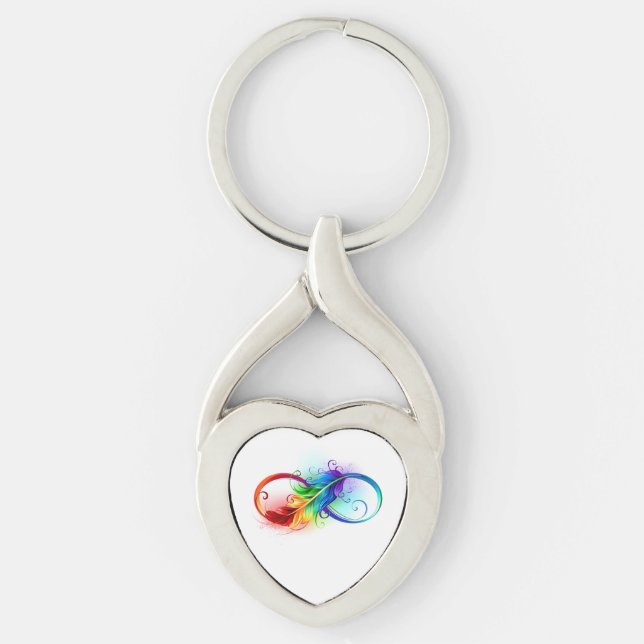 Oändlig symbol med Rainbow Feather Twisted Heart Silverfärgad Nyckelring (Framsidan)