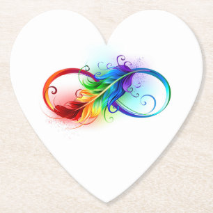 Oändlig symbol med Rainbow Feather Underlägg Papper