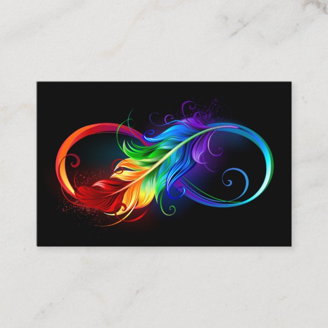 Oändlig symbol med Rainbow Feather Visitkort (Framsida)