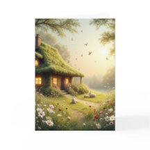 Oändliga ängar scen – mysig stuga vilda blommor