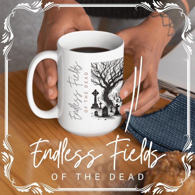 Oändliga Fälten av de döda Kaffemugg (Endless Fields of the Dead cover from The Beekeeper Store)