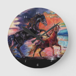 Oändliga vattenfärgshästar i Himlar Rund Klocka