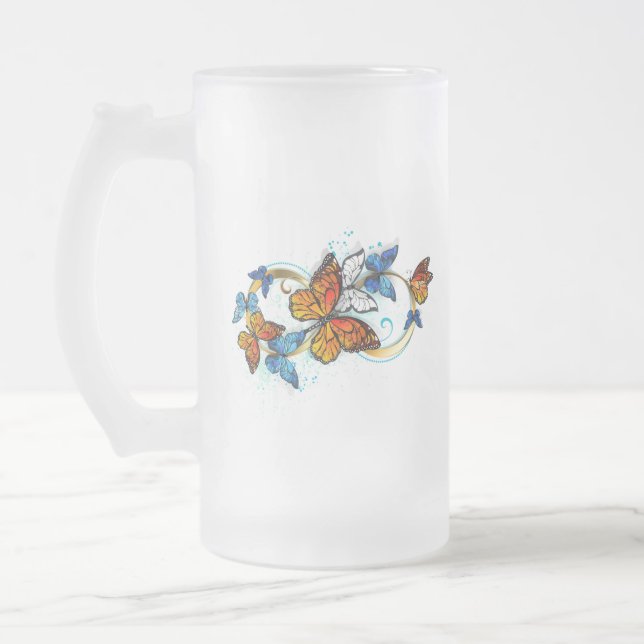 Oändlighet av monarkfjärilar frostat ölglas (Vänster)
