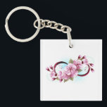 Oändlighet med Blommar Flowers Sakura<br><div class="desc">Symbol för oändlighet med blommor och löv av blåsande sakura-blommar mot ljusbakgrund,  målade med blå färg. Oändlighetssymbolen. Sakura-blommar. Tatto stil. Hanami</div>