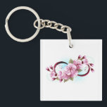 Oändlighet med Blommar Flowers Sakura<br><div class="desc">Symbol för oändlighet med blommor och löv av blåsande sakura-blommar mot ljusbakgrund,  målade med blå färg. Oändlighetssymbolen. Sakura-blommar. Tatto stil. Hanami</div>