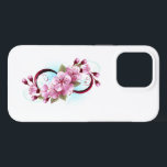 Oändlighet med Blommar Flowers Sakura<br><div class="desc">Symbol för oändlighet med blommor och löv av blåsande sakura-blommar mot ljusbakgrund,  målade med blå färg. Oändlighetssymbolen. Sakura-blommar. Tatto stil. Hanami</div>