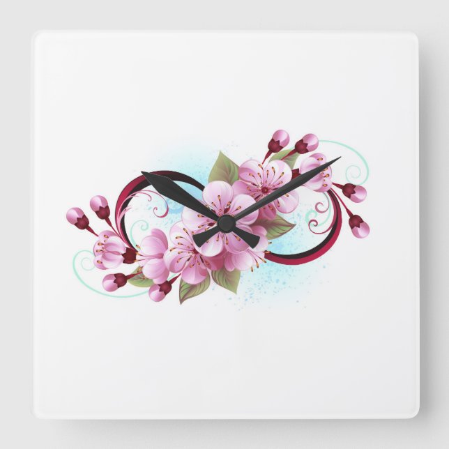Oändlighet med Blommar Flowers Sakura Fyrkantig Klocka (Framsida)