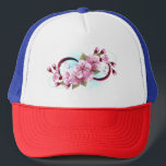 Oändlighet med Blommar Flowers Sakura Keps<br><div class="desc">Symbol för oändlighet med blommor och löv av blåsande sakura-blommar mot ljusbakgrund, målade med blå färg. Oändlighetssymbolen. Sakura-blommar. Tatto stil. Hanami</div>