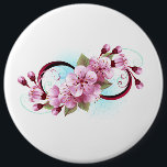 Oändlighet med Blommar Flowers Sakura Knapp<br><div class="desc">Symbol för oändlighet med blommor och löv av blåsande sakura-blommar mot ljusbakgrund,  målade med blå färg. Oändlighetssymbolen. Sakura-blommar. Tatto stil. Hanami</div>