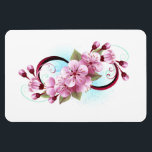 Oändlighet med Blommar Flowers Sakura Magnet<br><div class="desc">Symbol för oändlighet med blommor och löv av blåsande sakura-blommar mot ljusbakgrund, målade med blå färg. Oändlighetssymbolen. Sakura-blommar. Tatto stil. Hanami</div>