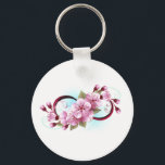 Oändlighet med Blommar Flowers Sakura Nyckelring<br><div class="desc">Symbol för oändlighet med blommor och löv av blåsande sakura-blommar mot ljusbakgrund,  målade med blå färg. Oändlighetssymbolen. Sakura-blommar. Tatto stil. Hanami</div>