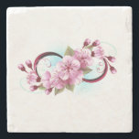 Oändlighet med Blommar Flowers Sakura Stenunderlägg<br><div class="desc">Symbol för oändlighet med blommor och löv av blåsande sakura-blommar mot ljusbakgrund,  målade med blå färg. Oändlighetssymbolen. Sakura-blommar. Tatto stil. Hanami</div>