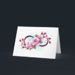 Oändlighet med Blommar Flowers Sakura Tack Kort<br><div class="desc">Symbol för oändlighet med blommor och löv av blåsande sakura-blommar mot ljusbakgrund,  målade med blå färg. Oändlighetssymbolen. Sakura-blommar. Tatto stil. Hanami</div>