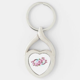 Oändlighet med Blommar Flowers Sakura Twisted Heart Silverfärgad Nyckelring
