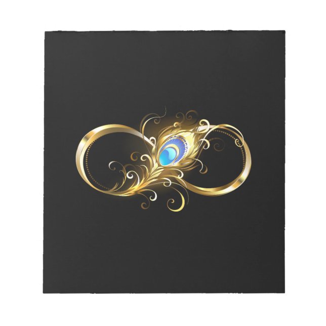 Oändlighet med Golden Peacock Feather Anteckningsblock (Framsida)