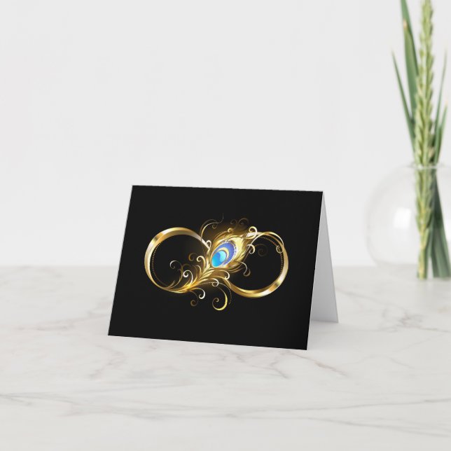 Oändlighet med Golden Peacock Feather Anteckningskort (Framsida)