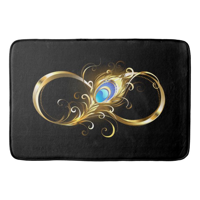 Oändlighet med Golden Peacock Feather Badrumsmatta (Framsidan)